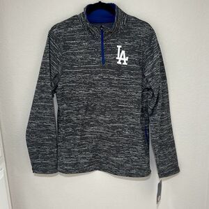 NWT Majestic Heather Grey Los Angeles‎ Dodgers Quarter Zip Sweatshirt Size S